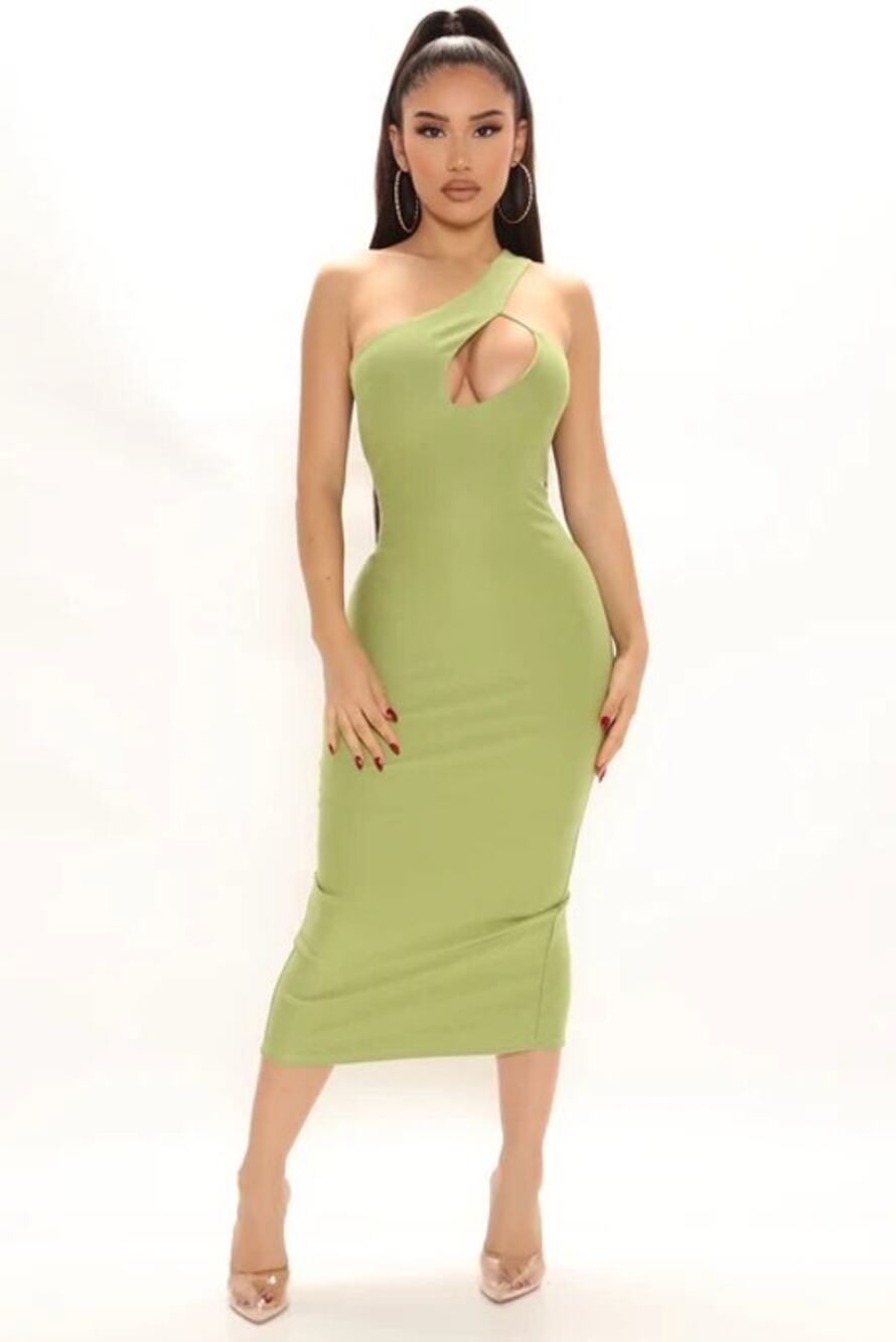 Lime Green Asymmetrical BodyCon Midi Dress sz small